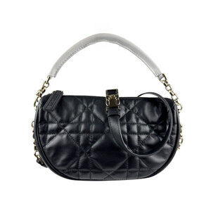 Christian Dior VIBE HOBO Leather Shoulder Bag Black White Gold